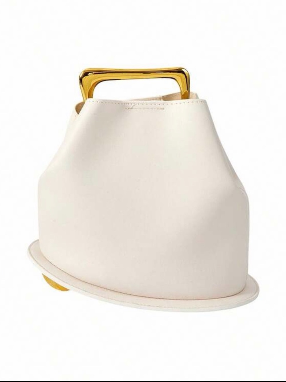 Elegant Cream Leather Top-Handle Bag with Gold Accent